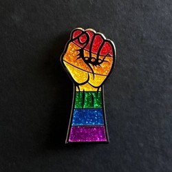 Pride Flag Fist Enamel Pin $10